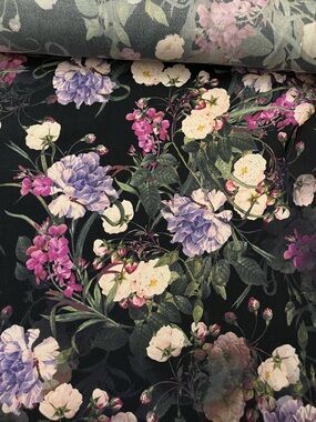 Silk and Linen blend Floral printed fabric - 2 yards